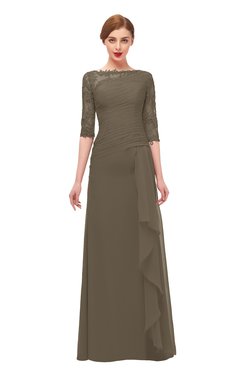 ColsBM Lorin Carafe Brown Bridesmaid Dresses Column Floor Length Zipper Elbow Length Sleeve Lace Mature