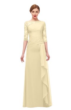 ColsBM Lorin Cornhusk Bridesmaid Dresses Column Floor Length Zipper Elbow Length Sleeve Lace Mature
