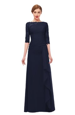ColsBM Lorin Dark Sapphire Bridesmaid Dresses Column Floor Length Zipper Elbow Length Sleeve Lace Mature