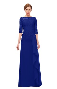 ColsBM Lorin Electric Blue Bridesmaid Dresses Column Floor Length Zipper Elbow Length Sleeve Lace Mature