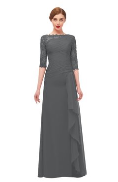 ColsBM Lorin Grey Bridesmaid Dresses Column Floor Length Zipper Elbow Length Sleeve Lace Mature