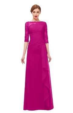 ColsBM Lorin Hot Pink Bridesmaid Dresses Column Floor Length Zipper Elbow Length Sleeve Lace Mature