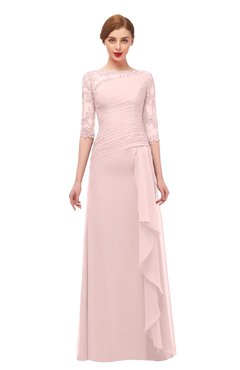 ColsBM Lorin Pastel Pink Bridesmaid Dresses Column Floor Length Zipper Elbow Length Sleeve Lace Mature