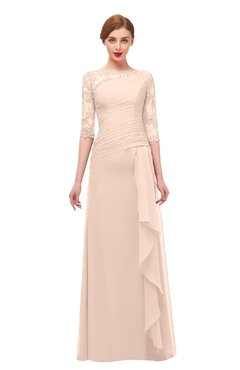 ColsBM Lorin Peach Puree Bridesmaid Dresses Column Floor Length Zipper Elbow Length Sleeve Lace Mature