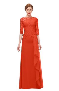 ColsBM Lorin Persimmon Bridesmaid Dresses Column Floor Length Zipper Elbow Length Sleeve Lace Mature