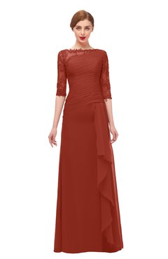 ColsBM Lorin Rust Bridesmaid Dresses Column Floor Length Zipper Elbow Length Sleeve Lace Mature