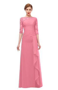 ColsBM Lorin Watermelon Bridesmaid Dresses Column Floor Length Zipper Elbow Length Sleeve Lace Mature