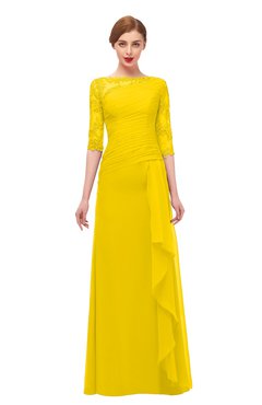 ColsBM Lorin Yellow Bridesmaid Dresses Column Floor Length Zipper Elbow Length Sleeve Lace Mature