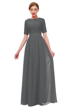 ColsBM Ansley Grey Bridesmaid Dresses Modest Lace Jewel A-line Elbow Length Sleeve Zip up