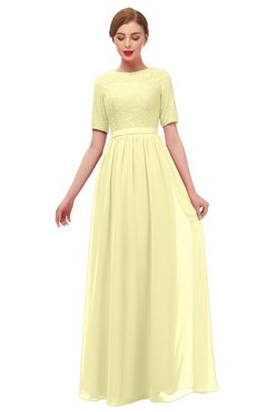 ColsBM Ansley Wax Yellow Bridesmaid Dresses Modest Lace Jewel A-line Elbow Length Sleeve Zip up