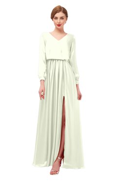 ColsBM Carey Cream Bridesmaid Dresses Long Sleeve A-line Glamorous Split-Front Floor Length V-neck