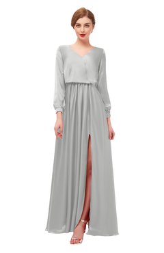 ColsBM Carey Micro Chip Bridesmaid Dresses Long Sleeve A-line Glamorous Split-Front Floor Length V-neck