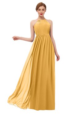 ColsBM Peyton Golden Cream Bridesmaid Dresses Pleated Halter Sleeveless Half Backless A-line Glamorous