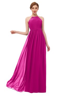 ColsBM Peyton Hot Pink Bridesmaid Dresses Pleated Halter Sleeveless Half Backless A-line Glamorous