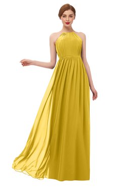 ColsBM Peyton Lemon Curry Bridesmaid Dresses Pleated Halter Sleeveless Half Backless A-line Glamorous