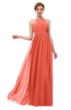 ColsBM Peyton Living Coral Bridesmaid Dresses Pleated Halter Sleeveless Half Backless A-line Glamorous
