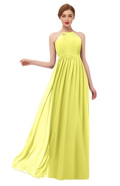 ColsBM Peyton Pale Yellow Bridesmaid Dresses Pleated Halter Sleeveless Half Backless A-line Glamorous