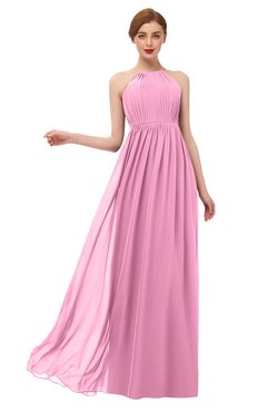 ColsBM Peyton Pink Bridesmaid Dresses Pleated Halter Sleeveless Half Backless A-line Glamorous