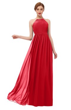 ColsBM Peyton Red Bridesmaid Dresses Pleated Halter Sleeveless Half Backless A-line Glamorous