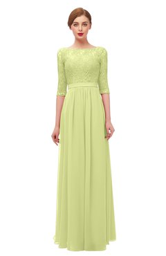 ColsBM Neriah Lime Green Bridesmaid Dresses Lace Antique Zipper Boat Floor Length Half Length Sleeve