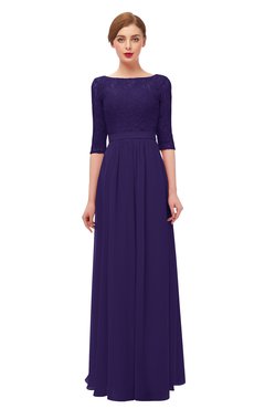 ColsBM Neriah Royal Purple Bridesmaid Dresses Lace Antique Zipper Boat Floor Length Half Length Sleeve