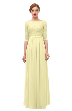ColsBM Neriah Soft Yellow Bridesmaid Dresses Lace Antique Zipper Boat Floor Length Half Length Sleeve