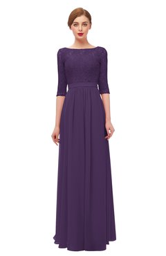 ColsBM Neriah Violet Bridesmaid Dresses Lace Antique Zipper Boat Floor Length Half Length Sleeve