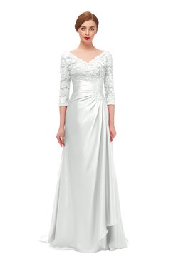 ColsBM Tatum Blanc De Blanc Bridesmaid Dresses Luxury Zipper Three-fourths Length Sleeve Brush Train Lace V-neck
