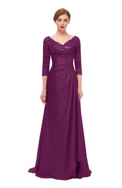ColsBM Tatum Magenta Purple Bridesmaid Dresses Luxury Zipper Three-fourths Length Sleeve Brush Train Lace V-neck