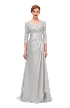 ColsBM Tatum Rainy Grey Bridesmaid Dresses Luxury Zipper Three-fourths Length Sleeve Brush Train Lace V-neck