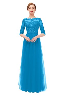 ColsBM Billie Dresden Blue Bridesmaid Dresses Scalloped Edge Ruching Zip up Half Length Sleeve Mature A-line