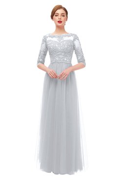 ColsBM Billie Glacier Gray Bridesmaid Dresses Scalloped Edge Ruching Zip up Half Length Sleeve Mature A-line