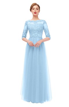ColsBM Billie Ice Blue Bridesmaid Dresses Scalloped Edge Ruching Zip up Half Length Sleeve Mature A-line