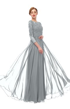 ColsBM Dixie Frost Grey Bridesmaid Dresses Lace Zip up Mature Floor Length Bateau Three-fourths Length Sleeve