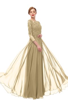 ColsBM Dixie Gold Bridesmaid Dresses Lace Zip up Mature Floor Length Bateau Three-fourths Length Sleeve