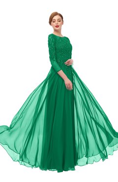ColsBM Dixie Pepper Green Bridesmaid Dresses Lace Zip up Mature Floor Length Bateau Three-fourths Length Sleeve
