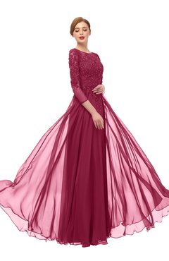 ColsBM Dixie Red Bud Bridesmaid Dresses Lace Zip up Mature Floor Length Bateau Three-fourths Length Sleeve