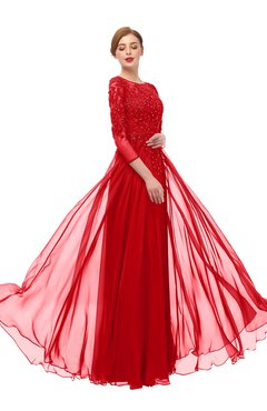 ColsBM Dixie Red Bridesmaid Dresses Lace Zip up Mature Floor Length Bateau Three-fourths Length Sleeve