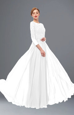ColsBM Dixie White Bridesmaid Dresses Lace Zip up Mature Floor Length Bateau Three-fourths Length Sleeve