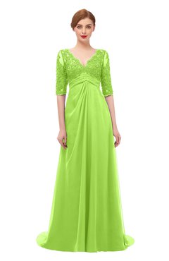 ColsBM Harper Bright Green Bridesmaid Dresses Half Backless Elbow Length Sleeve Mature Sweep Train A-line V-neck