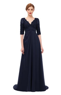ColsBM Harper Dark Sapphire Bridesmaid Dresses Half Backless Elbow Length Sleeve Mature Sweep Train A-line V-neck
