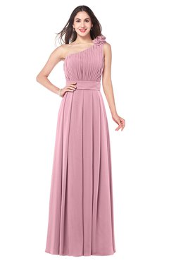 ColsBM Lorrin Light Coral Bridesmaid Dresses Sleeveless Zipper Simple Asymmetric Neckline Floor Length Ruching