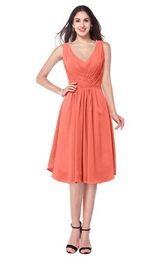 ColsBM Sachie Fusion Coral Bridesmaid Dresses Zipper Pleated Informal A-line V-neck Sleeveless