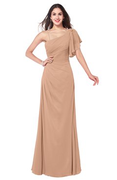 ColsBM Marisol Almost Apricot Bridesmaid Dresses Sheath Asymmetric Neckline Short Sleeve Glamorous Zipper Floor Length