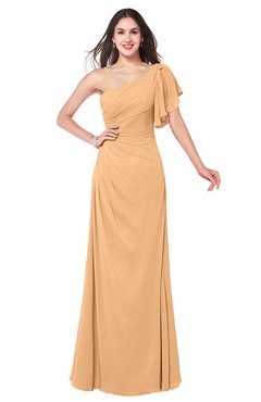 ColsBM Marisol Apricot Bridesmaid Dresses Sheath Asymmetric Neckline Short Sleeve Glamorous Zipper Floor Length