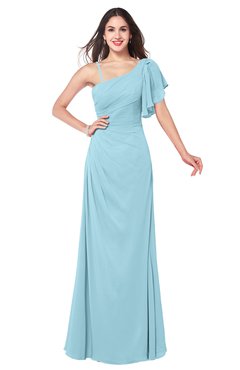 ColsBM Marisol Aqua Bridesmaid Dresses Sheath Asymmetric Neckline Short Sleeve Glamorous Zipper Floor Length