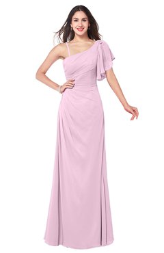ColsBM Marisol Baby Pink Bridesmaid Dresses Sheath Asymmetric Neckline Short Sleeve Glamorous Zipper Floor Length