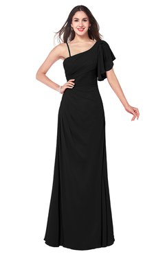 ColsBM Marisol Black Bridesmaid Dresses Sheath Asymmetric Neckline Short Sleeve Glamorous Zipper Floor Length