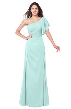 ColsBM Marisol Blue Glass Bridesmaid Dresses Sheath Asymmetric Neckline Short Sleeve Glamorous Zipper Floor Length