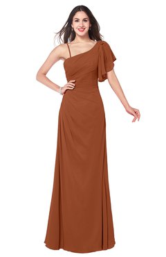 ColsBM Marisol Bombay Brown Bridesmaid Dresses Sheath Asymmetric Neckline Short Sleeve Glamorous Zipper Floor Length